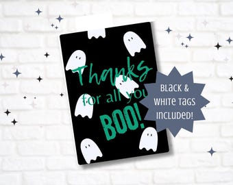 Halloween Thank You Tag zum Ausdrucken: Lehrer Wertschätzung, Thank Boo (PDF)