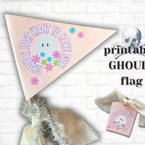 Girls Halloween Pennant Printable, Halloween Flag, Pink Halloween Tag, Boo Basket Tag, Photo Prop, Kid Halloween Gift Tag, Halloween Party