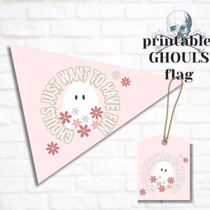 Halloween Flag Printable, Pink Halloween Retro, Halloween party decor, Boo Basket Tag, Photo Prop, Girls Halloween Gift Tag, Toddler Ghoul
