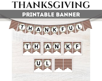 Bannière de Thanksgiving imprimable, bannière de remerciement DIY, guirlande de Thanksgiving à carreaux, décorations imprimables pour Thanksgiving, guirlandes à téléchargement immédiat