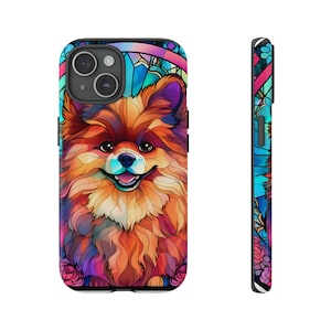 Pomeranian dog stained glass Tough phone Cases iPhone Samsung Galaxy Google Pixel dog lovers Mothers day gift for her him Birthday present