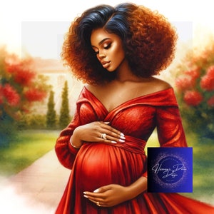 Sessão de fotos de maternidade vermelha, clipart afro-americano PNG, camiseta, copos, capa de caderno, capa, uso de impressão digital, download do dia das mães