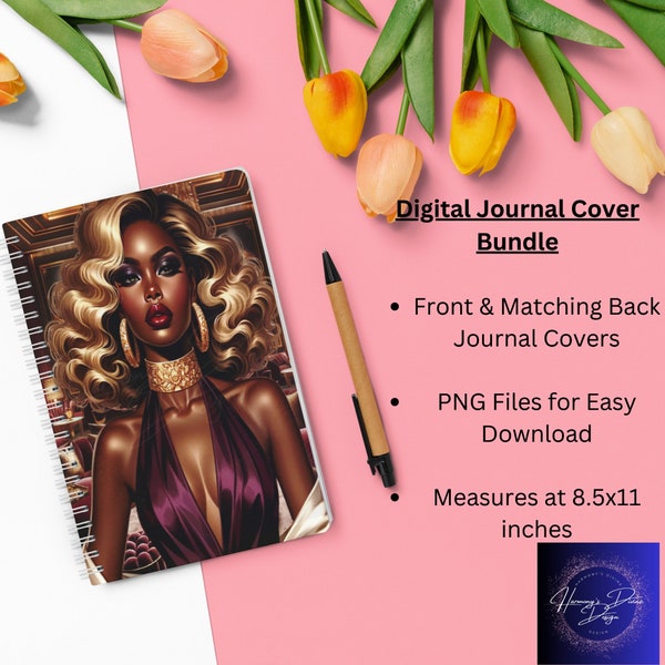 Golden Elegance: Luxury Digital Journal Cover Set with Bonus Templates – Front & Back Designs| Thermal Cinch Compatible