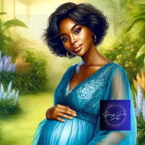 Sessão de fotos de maternidade azul, clipart afro-americano PNG, camiseta, copos, capa de caderno, capa, uso de impressão digital e uso comercial