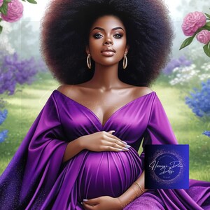 Sessão de fotos de maternidade roxa, clipart afro-americano PNG, camiseta, copos, capa de caderno, capa, uso de impressão digital e uso comercial