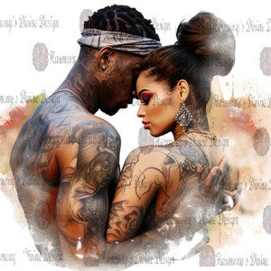 Digitale Downloads, 5 Inked Romance: Tattooed Lover Bundle, Aquarell Tattooed Paare, Aufkleber, Grußkarten, Sublimation, Journals,