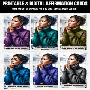 30 Tage positive Vibes | Affirmationskarten-Bundle | Druckbar und Digital | Afroamerikanische Frauen Kunst für Motivation & Selbstliebe