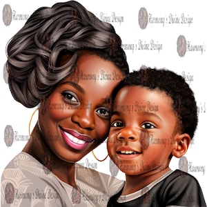 Descargas digitales: imágenes prediseñadas de madre e hijo afroamericanos, uso de impresión digital, uso comercial