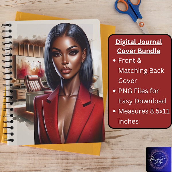Executive Ambition: Chic Office-Themed Digital Journal Cover Set – Matching Front & Back Designs| Thermal Cinch Compatible