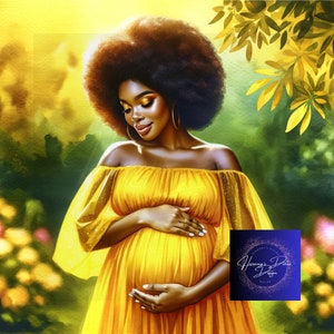 Sessão de fotos de maternidade amarela | Clipart afro-americano PNG | Camiseta, Copos | Capa de caderno | Capa, Uso de impressão digital