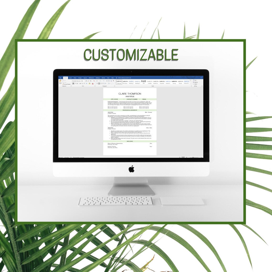 ATS FRIENDLY Professional Resume Template for Word & Google Docs