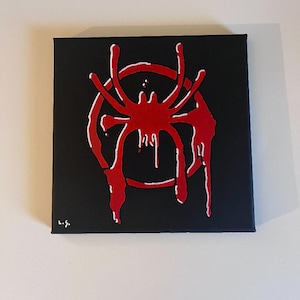 Miles Morales Spider-Man Into the Spider Verse Graffiti Symbol 8x8 Acrylic Canvas Painting