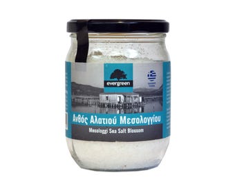 Evergreen Fleur de Sel Messolonghi, Hand-Harvested Greek Sea Salt Flakes, Natural Gourmet Finishing Salt 500g