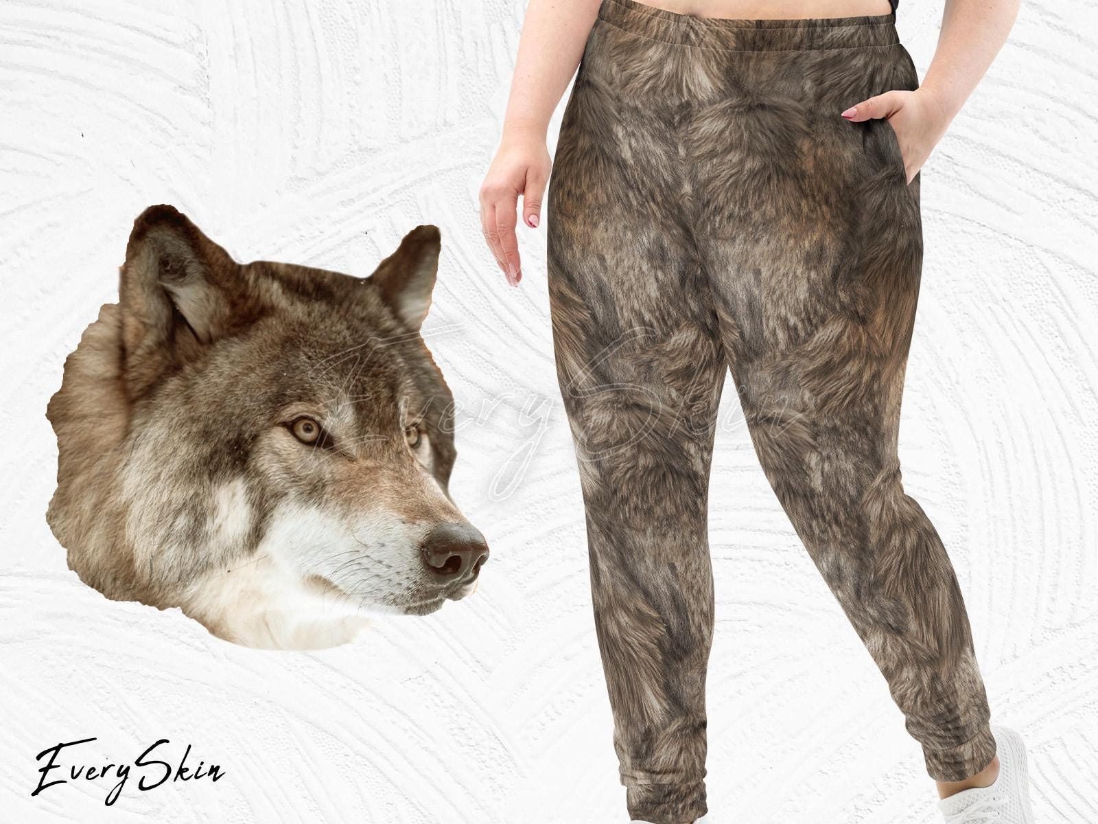 Realistic Wolf Fur Print Sweatpants Women s Werewolf Joggers Lightweight Wolf Fursuit Pants Running and Workout Costume Fake Fur Etsy