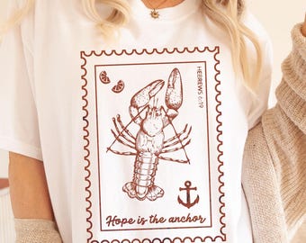 Camisa cristiana de colores cómodos y bohemios de moda, camisetas gráficas con regalos católicos de Jesús, camisetas religiosas con versículos bíblicos, ropa de playa retro con langosta y fe.