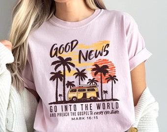 Camisa cristiana de colores cómodos y bohemios de moda, camisetas gráficas con regalos católicos de Jesús, camisetas religiosas con versículos bíblicos, ropa retro de playa de verano con fe.