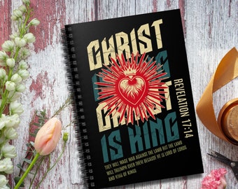 SACRED Heart spiral notebook bible verse Catholic faith Christian devotional journal Religious graduation gift youth Jesus is king Christ is