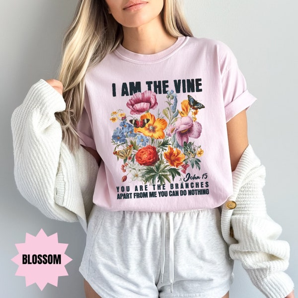 trendy floral Christian comfort colors tshirt bible verse Jesus Catholic gifts religious boho graphic faith apparel women garden cottagecore