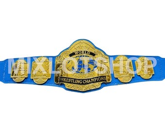 Może przedstawiać: Złoty i niebieski pas mistrzowski w zapasach. Pas posiada dużą, złotą płytę centralną z napisem "WORLD TAG TEAM WRESTLING CHAMPIONS" i wzorem globu. Niebieski pasek ma złote boczne płyty.