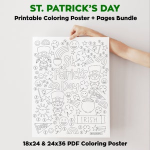 St. Patrick&#39;s Day Coloring Poster Pages Bundle Printable | Giant Coloring Sheet | Leprechaun Coloring Sheets | Lucky Irish Coloring