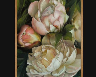 Soft Pink Peony Floral Art Print, Vintage Botanical Wall Art