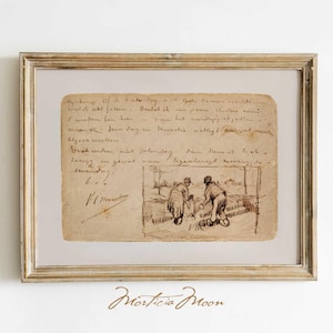 Van Gogh Postcard Print, Vintage Farm Scene Sketch Wall Art (Digital Download)