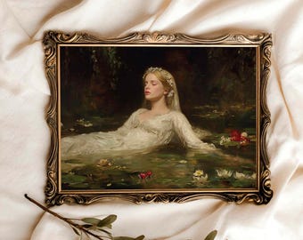 Ophelia Vintage Oil Painting Print, Dark Academia Decor (Digital Download)