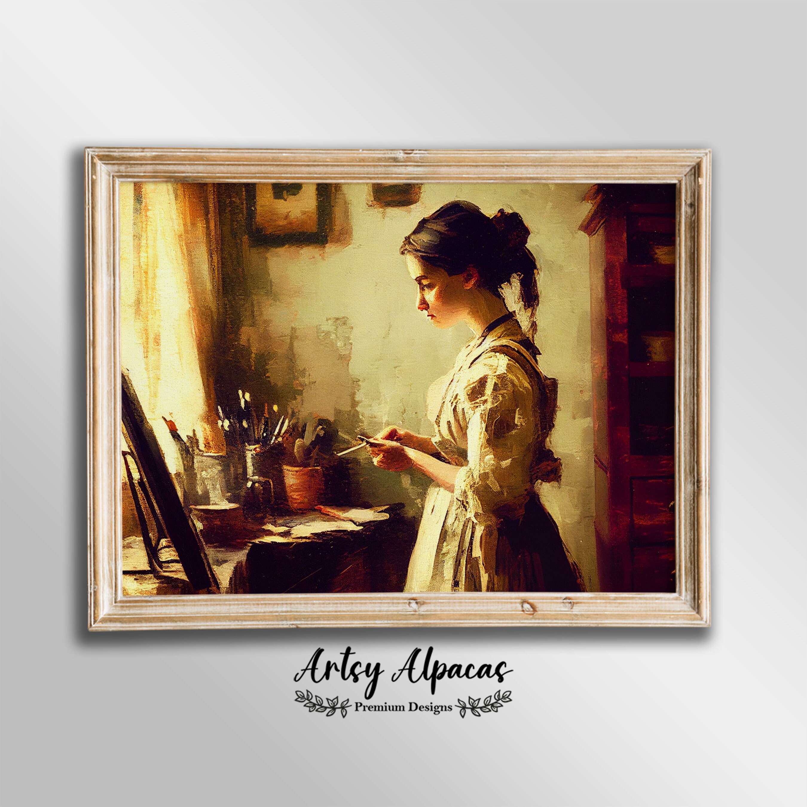 Pintora Chica Pintura estética vintage Pintura al óleo rústica Pintura de lienzo de prado Descarga digital Pintura de decoración antigua imprimible.