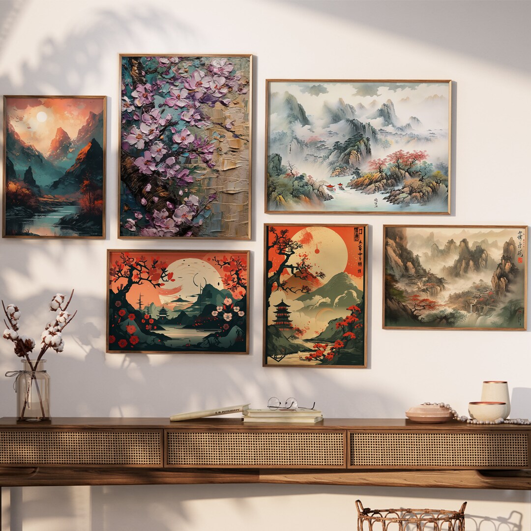 Japanese Art Set of 6 Painting Art, Aesthetic Painting, Oil Canvas