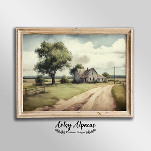 Country Farmland Vintage Aesthetic Painting Rustic Oil Painting Meadow Canvas Painting Digital Download Printable Antique Decor Painting.