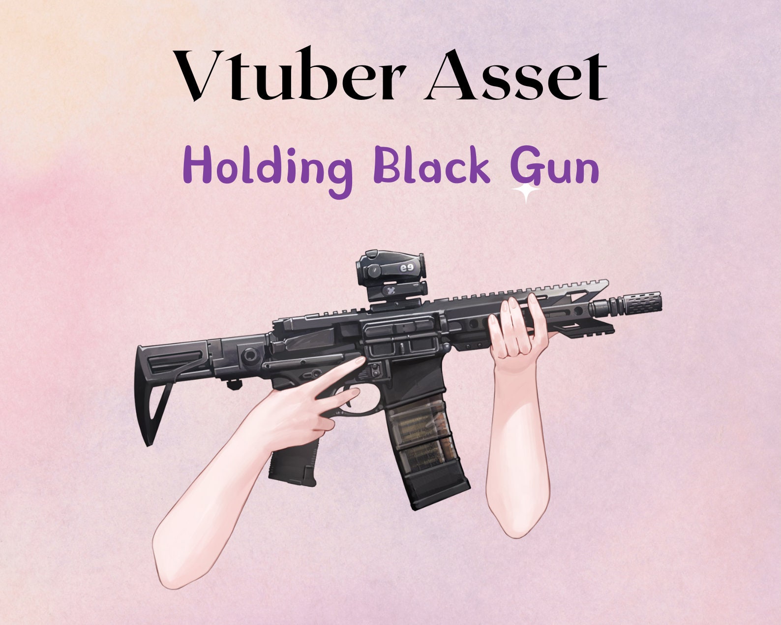 Vtuber Asset Holding Black Gun PNG Download Etsy