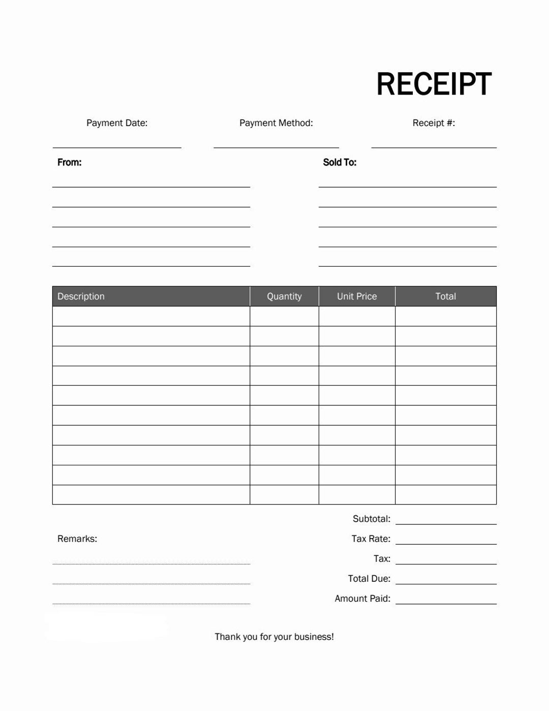 Receipt Template, Download and Print. - Etsy