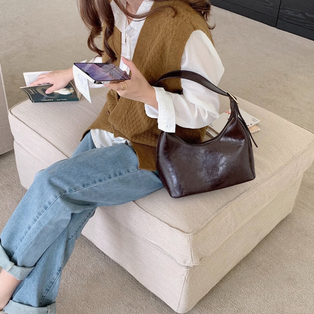 Essie Korean Style Top Handle Mini Hobo Baguette Bag