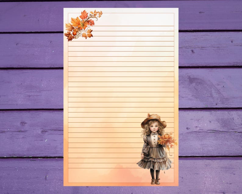 Victorian Autumn Girl Letter Writing Paper A5 Stationery Lined/unlined ...