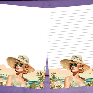 Papel de carta retrô de verão para escrita A5, artigos de papelaria forrados/sem forro, suprimentos para correspondência
