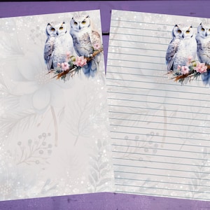 Papel de carta para escrita de corujas de inverno A5, artigos de papelaria forrados/sem forro, suprimentos para correspondência