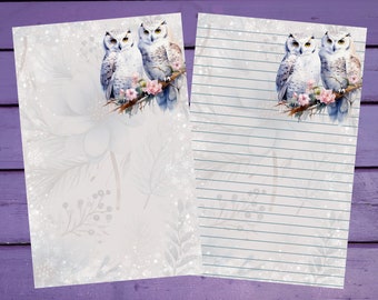 Winter Owls Letter Writing Paper A5 Stationery Lined/Unlined Penpal Supplies