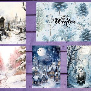Lot de 2 cartes postales hiver 10 x 15 cm/4 x 6 pi