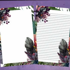 Papel para escrita de cartas com flores tropicais escuras A5, artigos de papelaria forrados/sem forro, suprimentos para correspondência