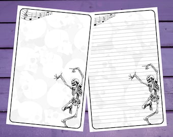 Dancing Skeleton Letter Writing Paper A5 Stationery Lined/Unlined Penpal Supplies