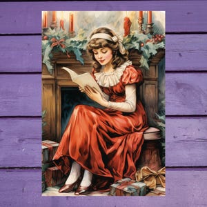 Carte postale de lecture de Noël 10 x 15 cm/ 4 x 6 pi