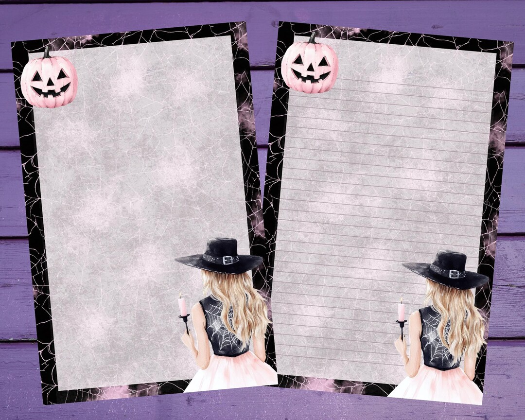 Black and Pink Halloween Letter Writing Paper A5 Stationery Lined ...