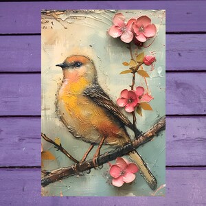 Carte postale oiseau printanier 10 x 15 cm/4'x6' in Stylos