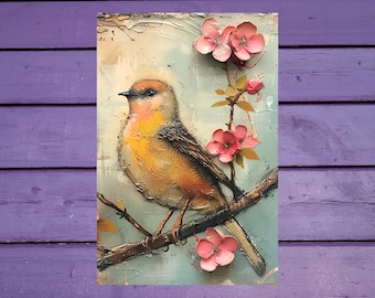 Carte postale oiseau printanier 10 x 15 cm/4'x6' in Stylos