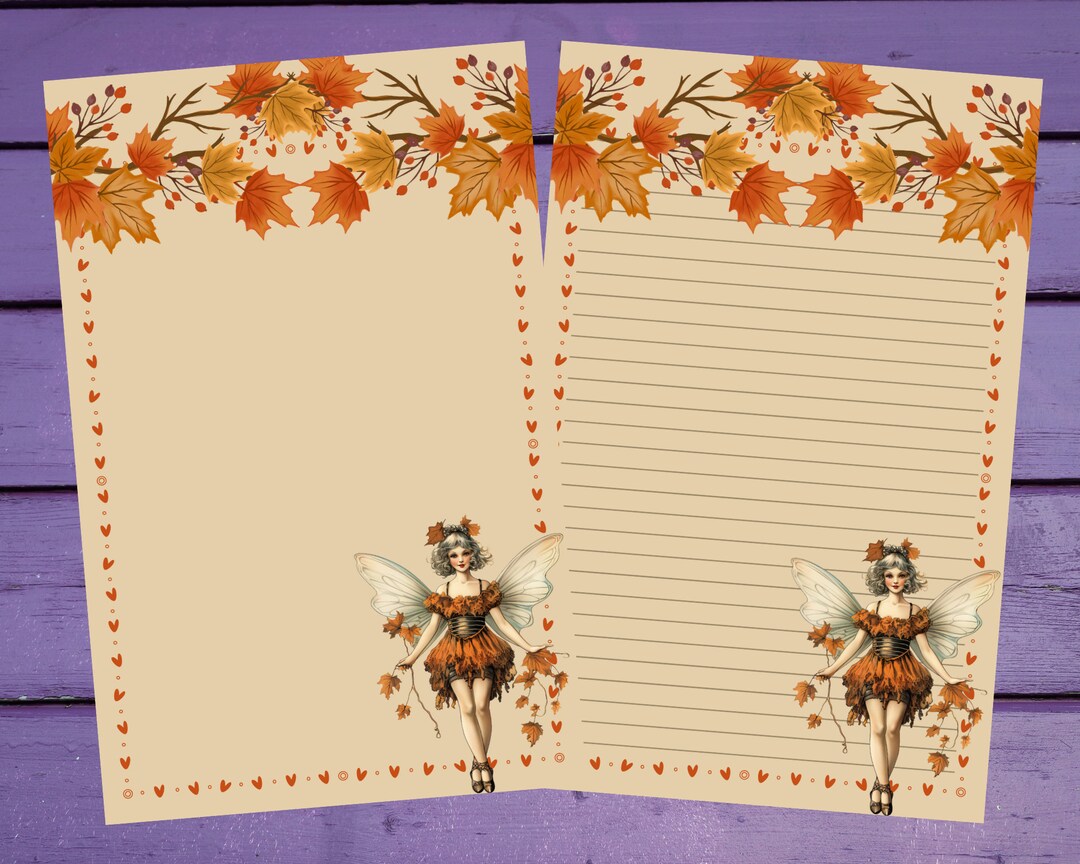 Autumn Fairy Letter Writing Paper A5 Stationery Lined/unlined Penpal ...