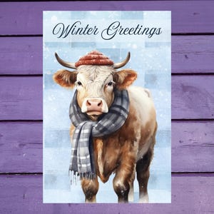 Carte postale Vache en hiver 10 x 15 cm/ 4'x6' in Stylo