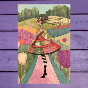 Carte postale Spring Girl 10 x 15 cm/4'x6' in Stylos