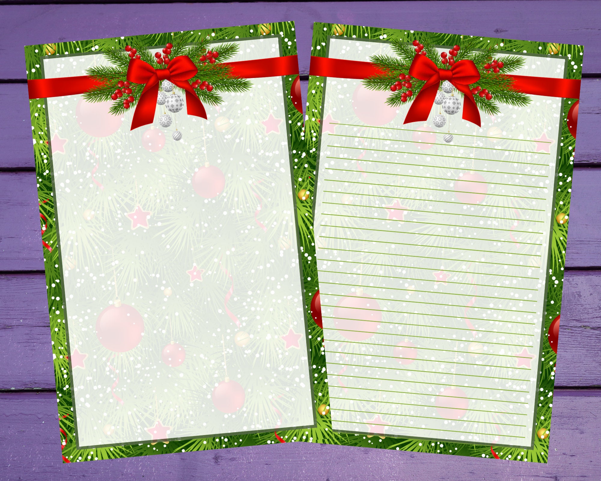 Papier à Lettres De Noël Gala Design - Lot De 50 Feuilles A4 Motif Boules Rouge Et Argent - Imprimable Et Écologique - 9