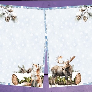 Papel de carta dupla face Winter Woodland A5, papelaria pautada/sem pautada, suprimentos para amigos por correspondência