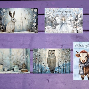 Lot de 4 cartes postales hiver 10 x 15 cm/4'x6' in Stylos